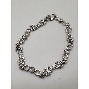 Vintage Cookie Lee Rhinestone Link Bracelet Silver Tone Heart Motif
